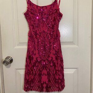 Crystal Sky Hot Pink Sequin Cocktail Dress